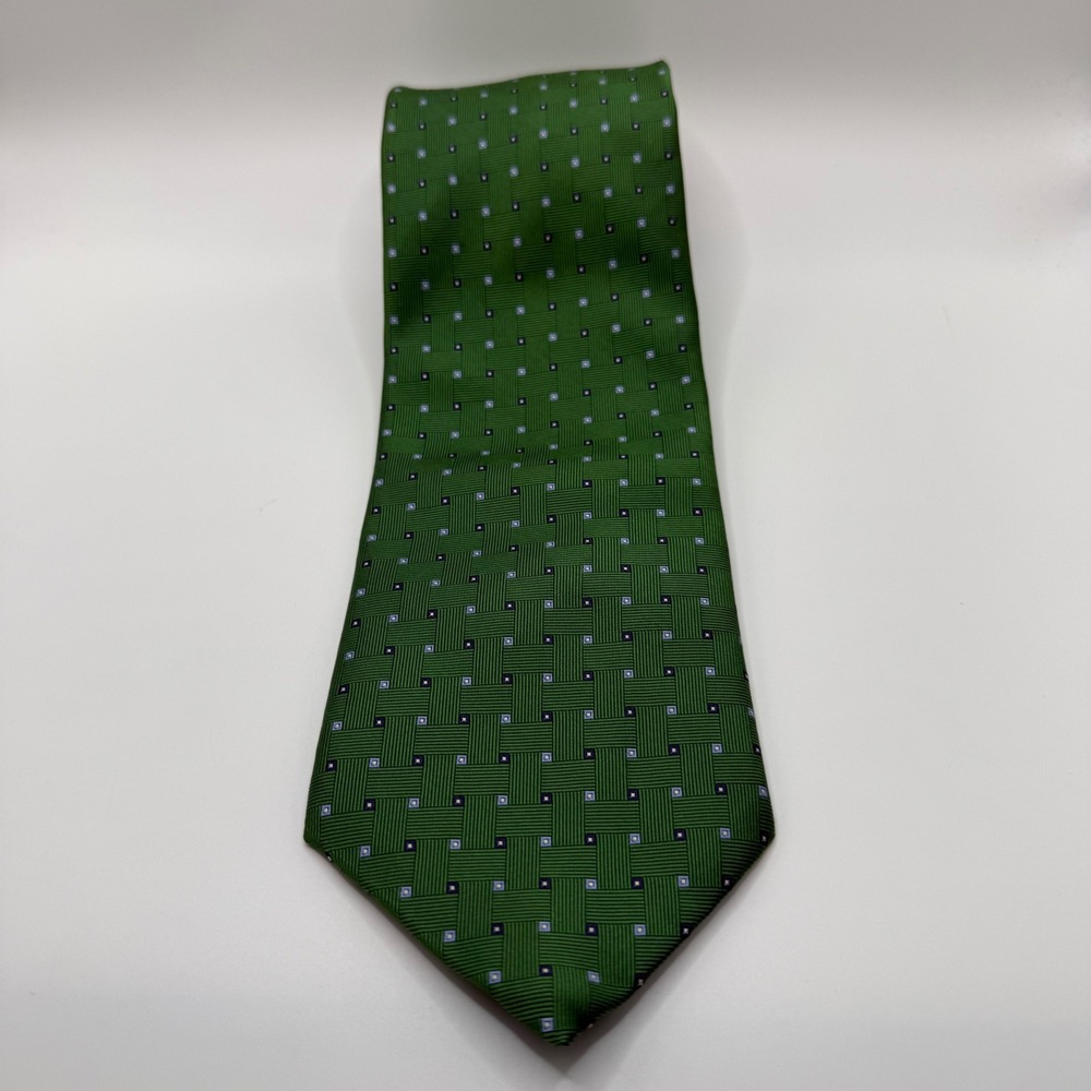 Brooks Brothers Mens Green Basketweave Geometric Silk Tie Made in USA Italian